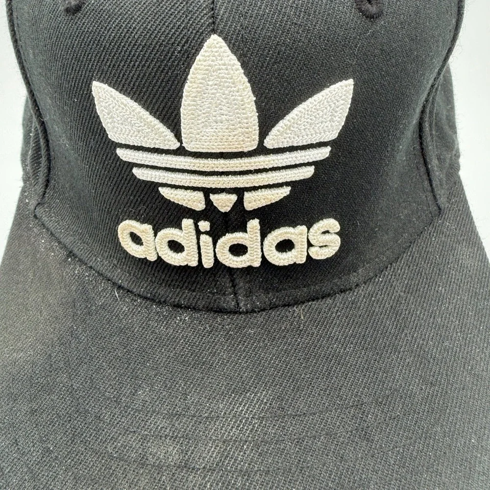 Adidas Black Snapback Baseball Cap Trefoil Logo Embroidered Adjustable Mens OS